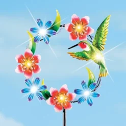 Collections Etc Hummingbirds And Flowers Solar Light Garden Stake 11 X 5 X 48.75