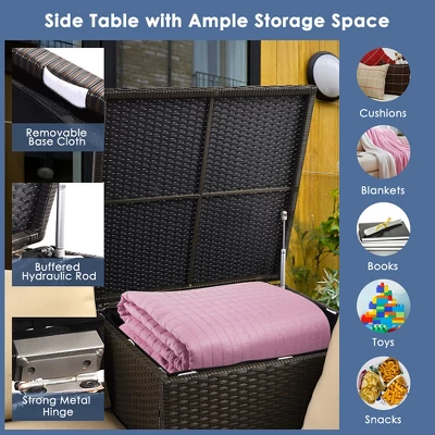 Costway 8PCS Outdoor Patio Rattan Furniture Set Cushioned Loveseat Storage Table Navy - Image 4