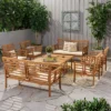 Caydon 8pc Acacia Wood Chat Set - Brown Patina/Cream - Christopher Knight Home