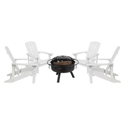 Merrick Lane Ayala 5 Piece Outdoor Leisure Set With Set Of 4 Poly Resin Adirondack Chairs And Star And Moon Iron Fire Pit - Image 12