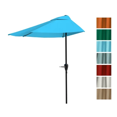 Nature Spring 9' Half-Round Patio Umbrella - Brilliant Blue - Image 2