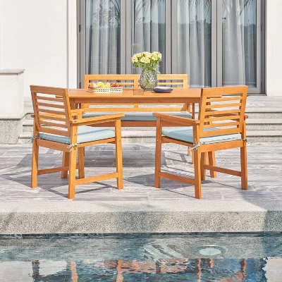 Waimea 4pc Honey Slatted Eucalyptus Wood Patio Dining Set With Bench & Cushions - Vifah - Image 2