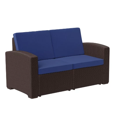 Emma And Oliver Faux Rattan Loveseat With All-Weather Cushions - Image 10