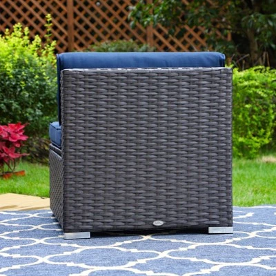 6pc Outdoor Rattan Wicker Sectional Sofa Set - Blue - Captiva Designs - Image 4