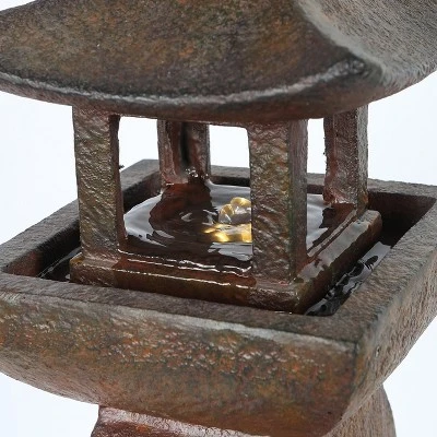 LuxenHome Resin Japanese Pagoda Fountain With LED Light - Image 4