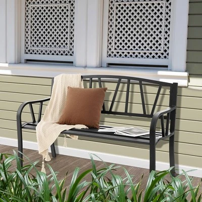 Costway Outdoor Patio Garden Bench Metal Frame With Ergonomic Armrest 660 Lbs Max Load - Image 4