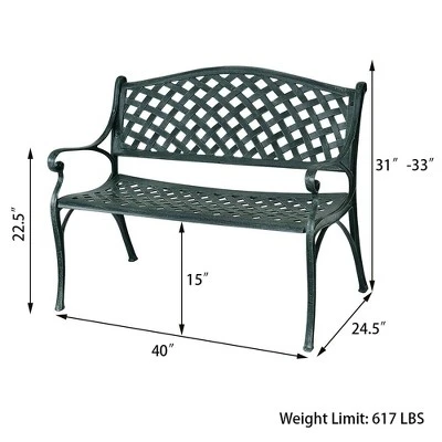 Costway 40'' Outdoor Antique Garden Bench Aluminum Frame Seats Chair Patio Garden Furni