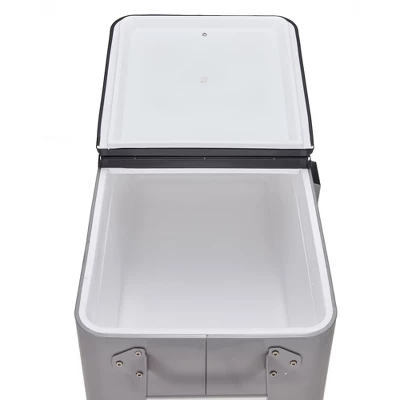 JOMEED 80 Quart/20 Gallon Wheeled Rolling Outdoor Patio And Deck Cooler Cart Ice Chest With Shelf, Drainage Hole Plug And Bottle Opener, Silver - Image 2