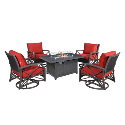 Kinger Home Novi 5-Piece Rattan Wicker Propane Fire Pit Set With An Aluminum Frame - Image 14