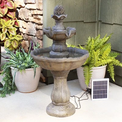 Sunnydaze Decor Sunnydaze Outdoor Backyard Polyresin Solar Powered 2-Tier Pineapple Top Water Fountain Feature - 33" - Image 5