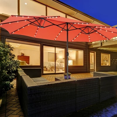 Costway Outdoor 15' Double-Sided Patio Umbrella 48 Solar LED Lights Crank & Base - Image 11