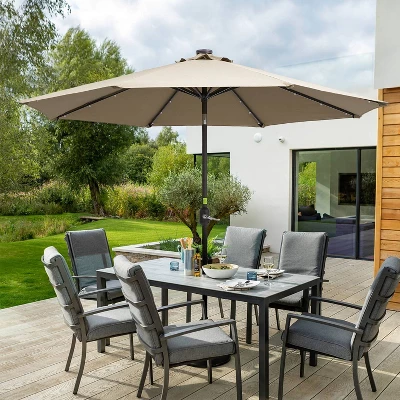 9' X 9' Solar LED Patio Umbrella With Tilt Adjustment And Crank Lift Brown - Wellfor - Image 10