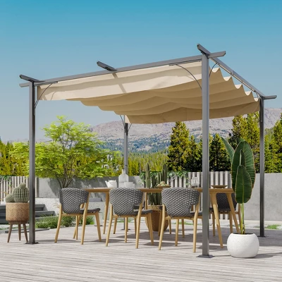 Outsunny 10' X 10' Retractable Patio Gazebo Pergola With UV Resistant Outdoor Canopy & Strong Steel Frame - Image 2