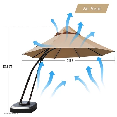 Costway 11FT Outdoor Cantilever Offset Hanging Umbrella W/ Base Wheel - Image 3