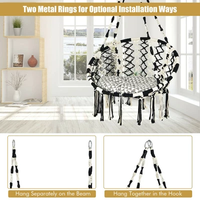 Costway Hanging Hammock Chair With Cushion Macrame Swing Cotton Rope Indoor Outdoor - Image 6