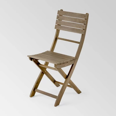 Westmount 3pc Half-Round Folding Acacia Wood Bistro Set - Gray - Christopher Knight Home - Image 2