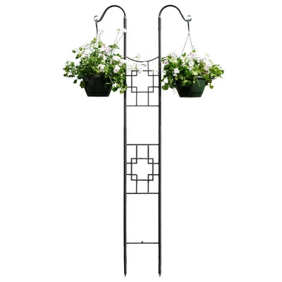 Achla Designs 83.5" Square-on-Square Modern Double Pole Iron Garden Trellis Graphite Powder Coat Finish