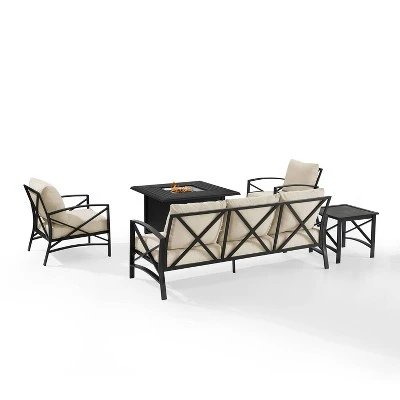 Kaplan 5pc Outdoor Sofa Set With Fire Table - Oatmeal - Crosley - Image 3