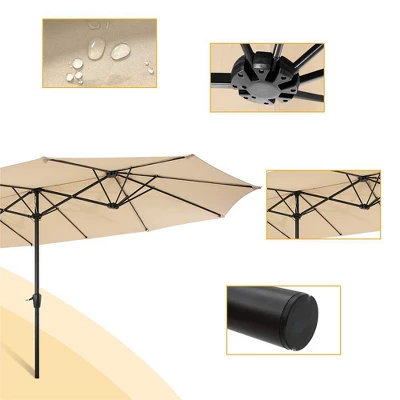 SUGIFT 15FT Outdoor Market Double-Sided Twin Patio Umbrella In Beige - Image 3