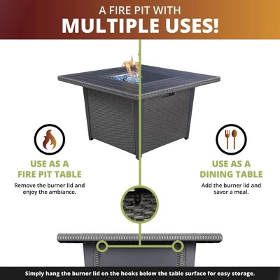 Kinger Home Ethan 5-Piece Rattan Wicker Propane Fire Pit Set With An Aluminum Frame - Image 4