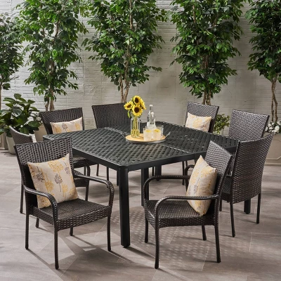Bullpond 9pc Aluminum And Wicker Dining Set - Christopher Knight Home - Image 6