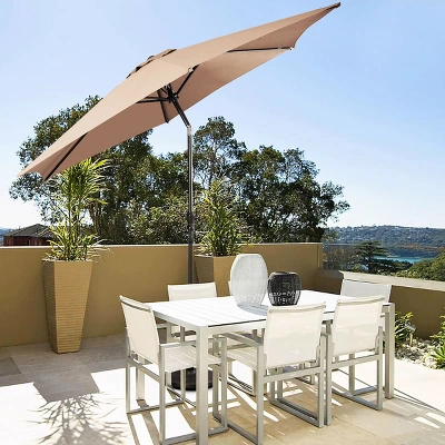 Costway 9FT Patio Umbrella Patio Market Steel Tilt W/ Crank Outdoor Yard Garden, White - Image 2