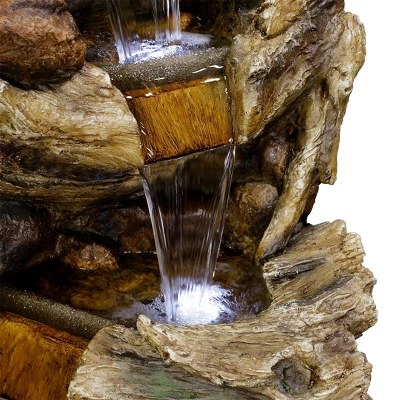 47" Resin Outdoor 5-Tier Tree Trunk Waterfall Floor Fountain With LED Lights Brown - Alpine Corporation - Image 5