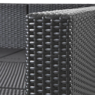 5pc Wicker Patio Sectional Seating Set With Cushions - Espresso/Blue - GODEER - Image 5