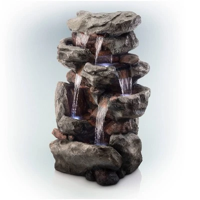 52" Resin Rainforest Rock Tiered Fountain With LED Lights Bronze - Alpine Corporation - Image 2