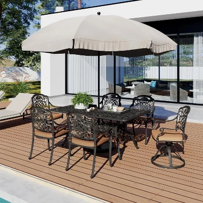 COZONY Cast Aluminum Outdoor Dining Table, Patio Table For 6-8 People, Rust-Resistant Metal Dining Table With Umbrella Hole For Garden Backyard Deck - Image 6