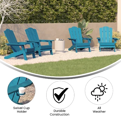 Emma And Oliver Set Of 4 Adirondack Chairs With Cup Holders, Weather Resistant HDPE Adirondack Chairs - Image 5