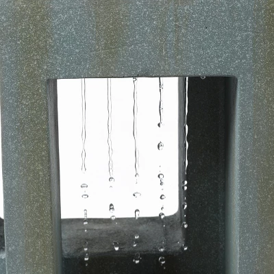 LuxenHome Patina Stone Gray Cement Double Column Outdoor Fountain With LED Lights - Image 3