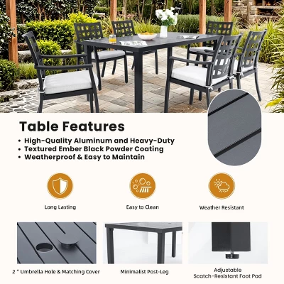 7 Piece Outdoor Patio Dining Set With Rectangular Table And Six Stationary Chairs Cast Aluminum Weather Resistant Sunbrella Cushions-Maison Boucle - Image 2