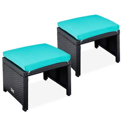 Best Choice Products Set Of 2 Multipurpose Patio Wicker Ottomans W/ Removable Cushions, Steel Frame - Image 12