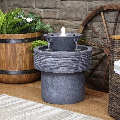 Sunnydaze Decor Sunnydaze 20"H Electric Resin 2-Tier Round Bird Bath Outdoor Water Fountain With LED Lights - Image 6