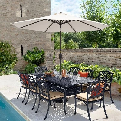 9' X 9' UV Protected Patio Umbrella With Crank And Push Button Tilt Beige - Wellfor - Image 8