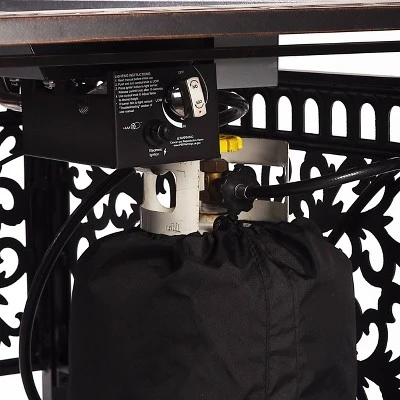 5pc Outdoor Dining Set With 48" Rectangle Fire Table & Deep Seating Swivel Rocking Chairs, Wind Blocker Lid & Covers - Oakland Living - Image 9