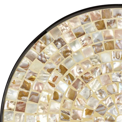 Teal Island Designs Modern Black Round Outdoor Accent Side Table 14" Wide Natural Mosaic Tabletop For Front Porch Patio Home House - Image 2