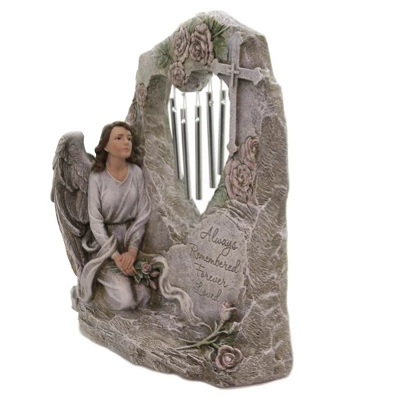Home & Garden Memorial Angel Garden Chime - One Garden Statue 11 Inches - Bereavement Cross - 602093 - Polyresin - Gray - Image 2