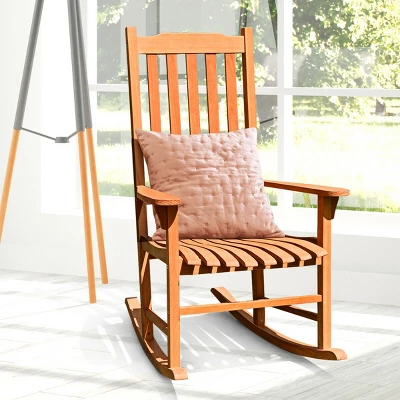 Costway Outdoor Eucalyptus Rocking Chair Single Rocker For Patio Deck Garden Natural - Image 2