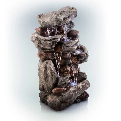 52" Resin Rainforest Rock Tiered Fountain With LED Lights Bronze - Alpine Corporation - Image 3