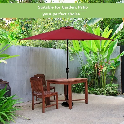 Tangkula 9' Outdoor Patio Umbrella Offset W/LED Light No Base Beige/Burgundy/Tan - Image 2