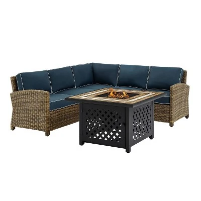 Bradenton 4pc Outdoor Wicker Sectional Set With Fire Table - Crosley - Image 7