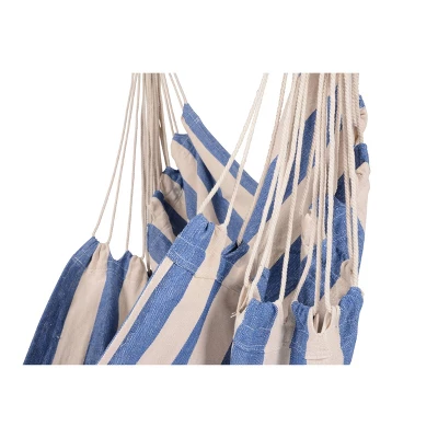 Boho Breeze Swinging Bungalow Hammock Chair - Hampton Blue Stripe - Blue Wave - Image 2