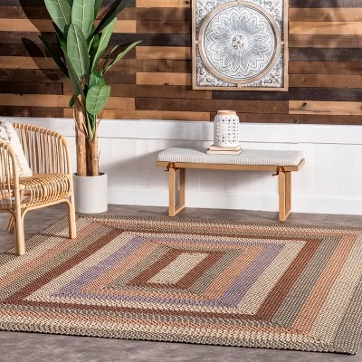 Nuloom Gwyneth Braided Borders Indoor And Outdoor Patio Area Rug, Brown, 5'x8'