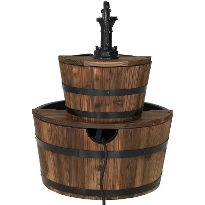 Sunnydaze Decor Sunnydaze 23"H Electric Fir Wood 2-Tier Farmhouse Barrel With Metal Decorative Hand Pump Outdoor Water Fountain - Image 6