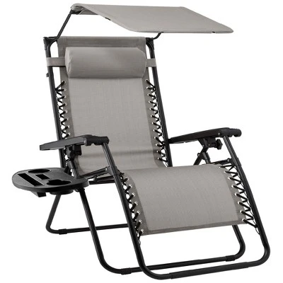 Best Choice Products Folding Zero Gravity Recliner Patio Lounge Chair W/ Canopy Shade, Headrest, Tray - Image 15