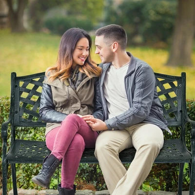 Costway 40'' Outdoor Antique Garden Bench Aluminum Frame Seats Chair Patio Garden Furni - Image 2