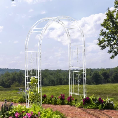 Evergreen Montebello Iron Garden Arbor, White- 53 X 84 X 23 Inches Fade And Weather Resistant Outdoor Decor - Image 2