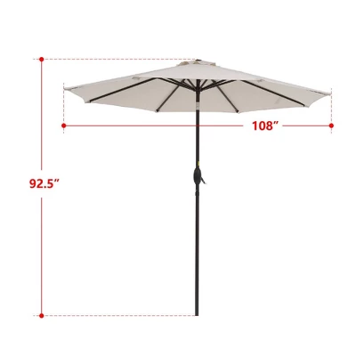 9' X 9' UV Protected Patio Umbrella With Crank And Push Button Tilt Beige - Wellfor - Image 10